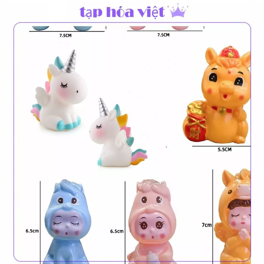 (2 CON) BÉ NGỰA trang trí bánh kem, ngựa 1 sừng kì lân dễ thương, em bé ngựa pony