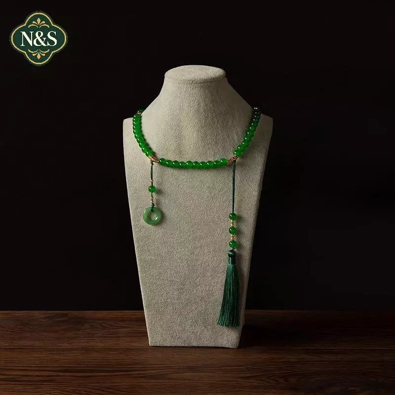 NS Phong Cách Trung Hoa Dài Hạt Xanh Nelace Thiền Pha Lê Xanh Nelace Dài sel Chokers Trang Sức Quà Tặng NS