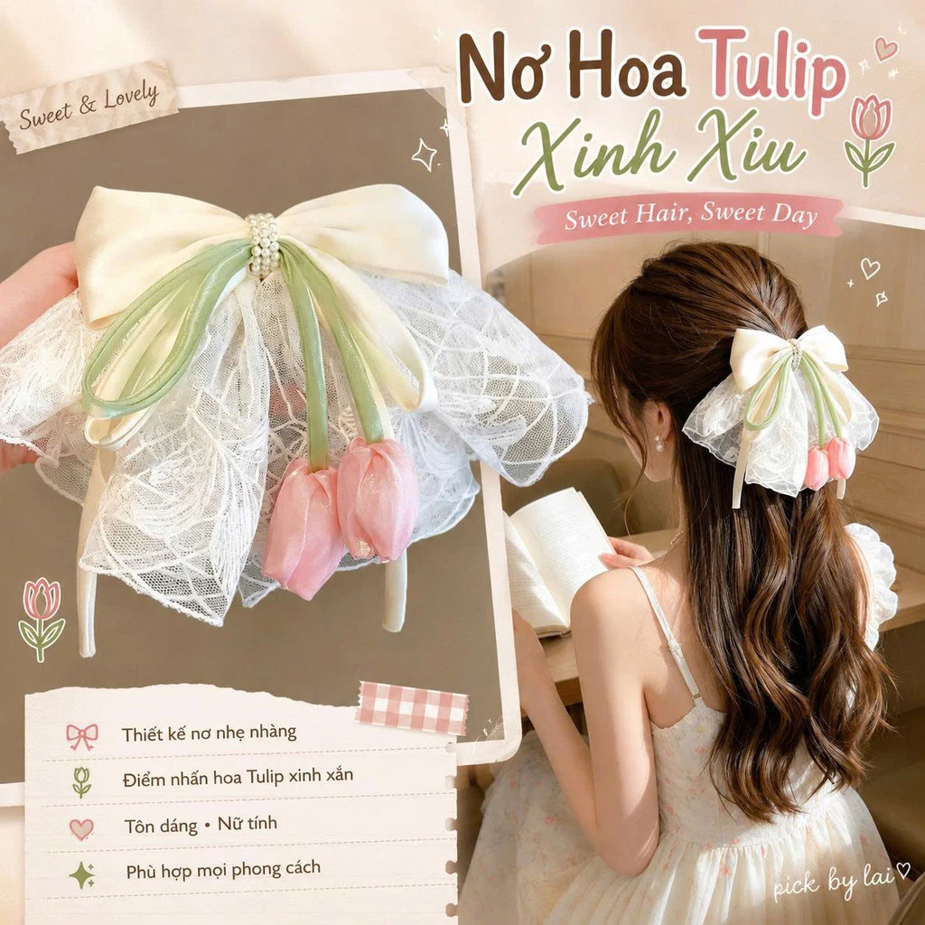 Kẹp Càng Cua 6 Răng Nơ Voan Hoa Tulip, Kẹp Tóc Nữ Giữ Tóc Chắc Chắn, Phụ Kiện Tóc Hàn Quốc