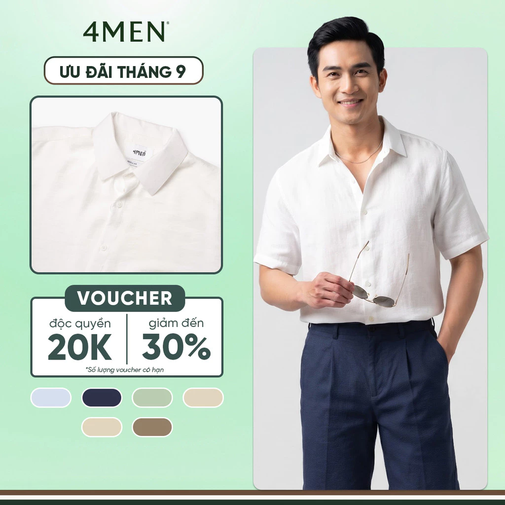Áo Sơ Mi Nam Tay Ngắn Vải Linen Xước Đẹp 4MEN SM203, Vải Linen Form Regular Menswear