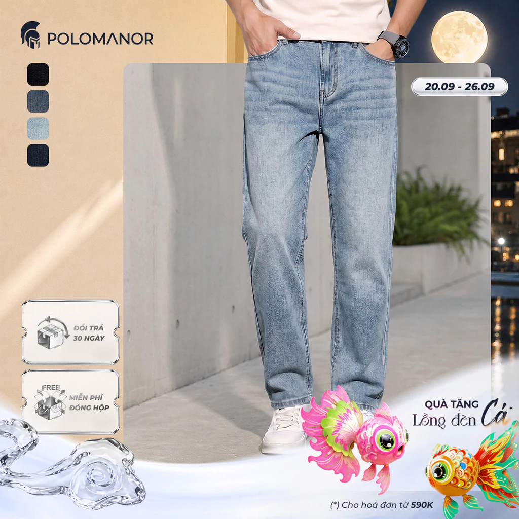 [BEST SELLER] Quần jean nam ống rộng POLOMANOR, BST THE REAL JEANS, form Straight thoải mái