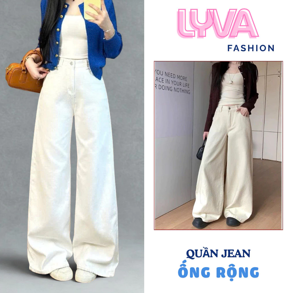 Quần Jean Nữ Ống Rộng Lưng Cao Form Suông – Quần Jeans Trắng-Be-Đen-Nâu Ống Loe Basic Hàn Quốc Tôn Dáng LyVa Fashion
