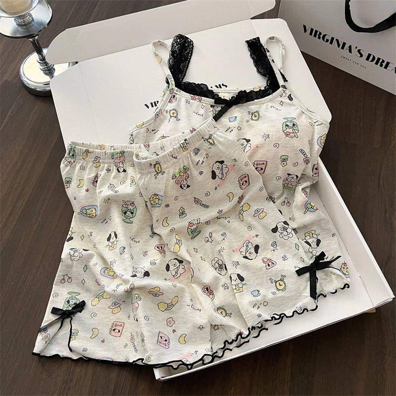 Bộ Đồ Ngủ Nữ Modal Mùa Hè Áo Hai Dây Camisole Ren Gợi Cảm Quần Short Mặc Nhà Mềm Mại Thoáng Mát Cao Cấp