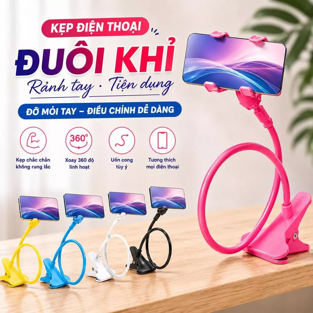 Kẹp Điện Thoại Đuôi Khỉ Giá Đỡ Điện Thoại Kẹp iPad Đầu Giường Xoay 360 Độ Đa Năng Chắc Chắn - GD343