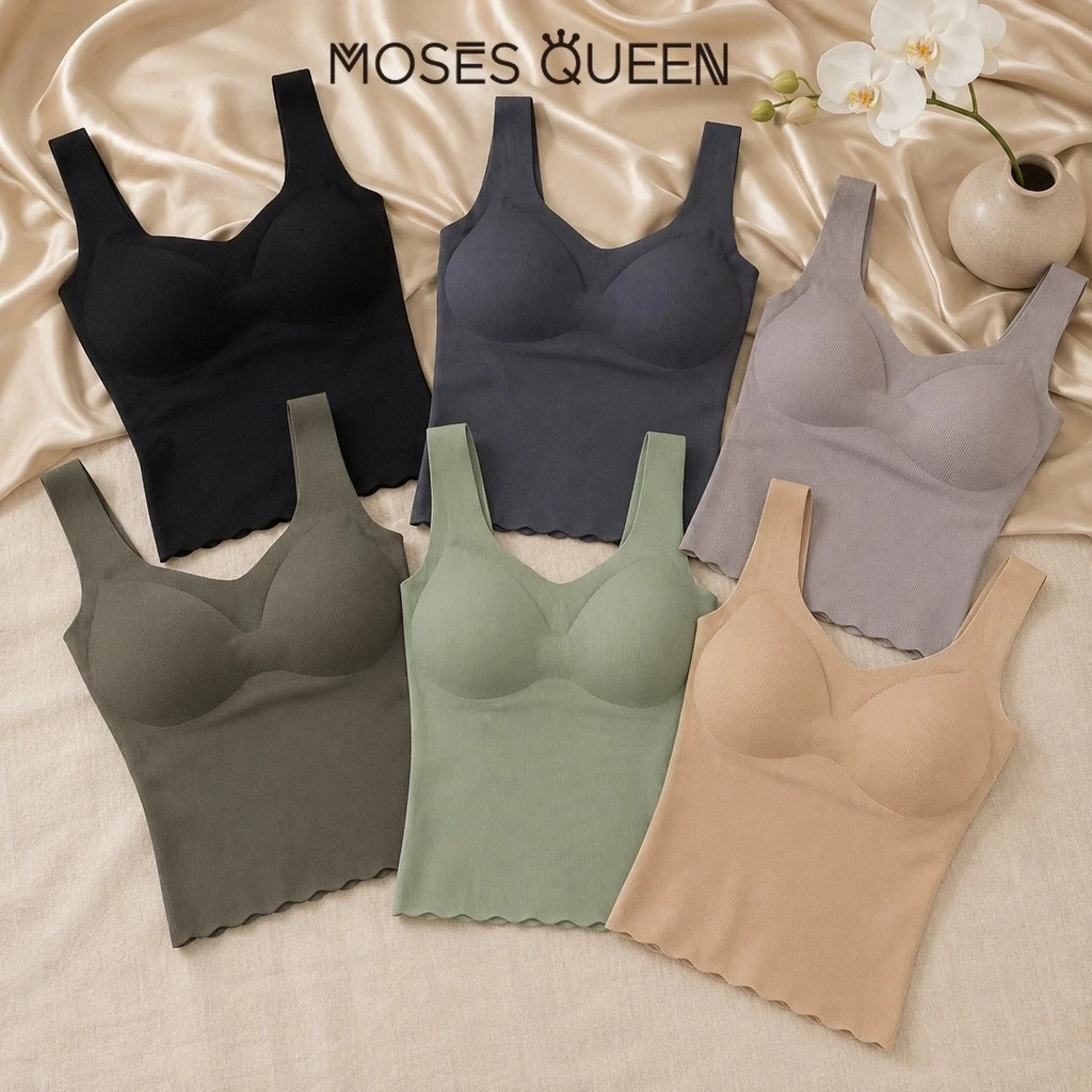 MOSESQUEEN Áo bể rộng, kiểu dáng mỏng kèm cốc đệm tích hợp và không có dây thép. Quần áo bên trong có thể mặc bên trong và bên ngoài quần áo có thể mặc bên ngoài #82801