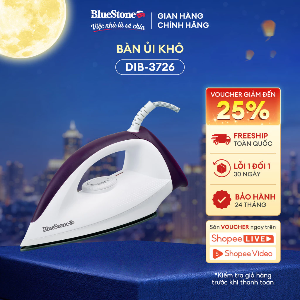 Bàn Ủi Khô Bluestone DIB-3726 1300W - Thiết Kế Gọn Nhẹ, Nhanh Nóng - Bảo Hành 2 Năm