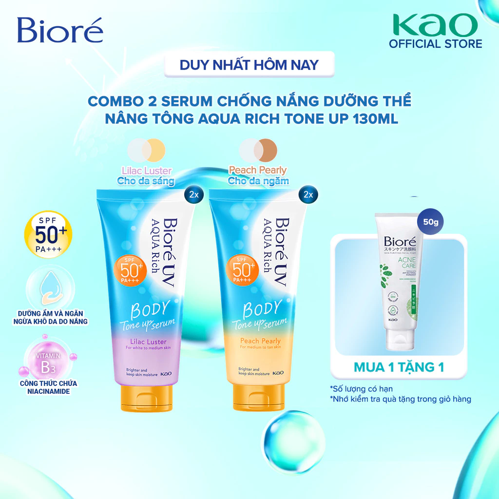 (Chọn loại) Combo 2 Biore UV Aqua Rich Serum Chống Nắng Dưỡng Thể Nâng Tông SPF50+ PA+++ 130ml