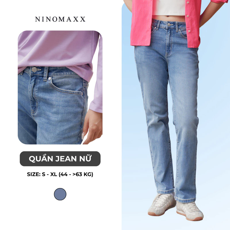 Quần Jean Nữ Nữ Dáng Suông Ống Đứng Chất Cotton Co Giãn Năng Động NINOMAXX 2508021