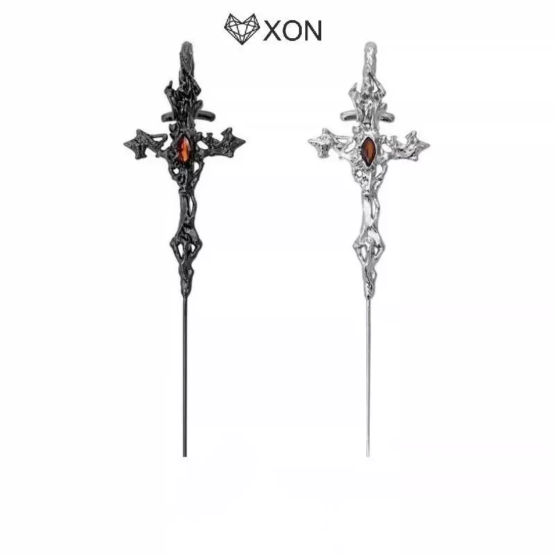 [XON] 1Pc Gothic Tối Không Đều Chim Đen Chữ Thập Hoa Hồng Mặt Dây Chuyền Bông Tai Thời Trang Thanh Lịch Tòn Ten Bông Tai Nữ Trang Sức Halloween [Mina]