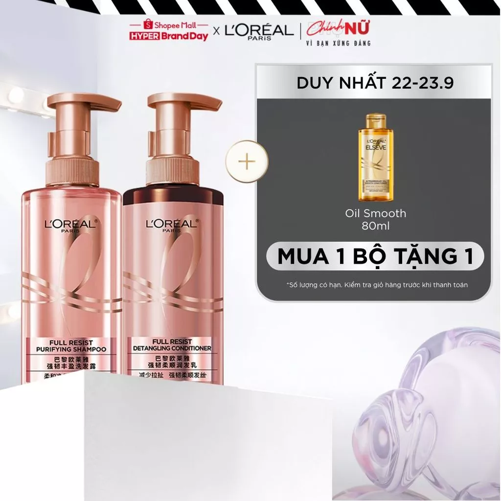 Bộ đôi dầu gội xả ngăn ngừa & giảm gãy rụng tóc, giúp tóc chắc khỏe hơn L’oreal Paris Elseve Full Resist 440ml