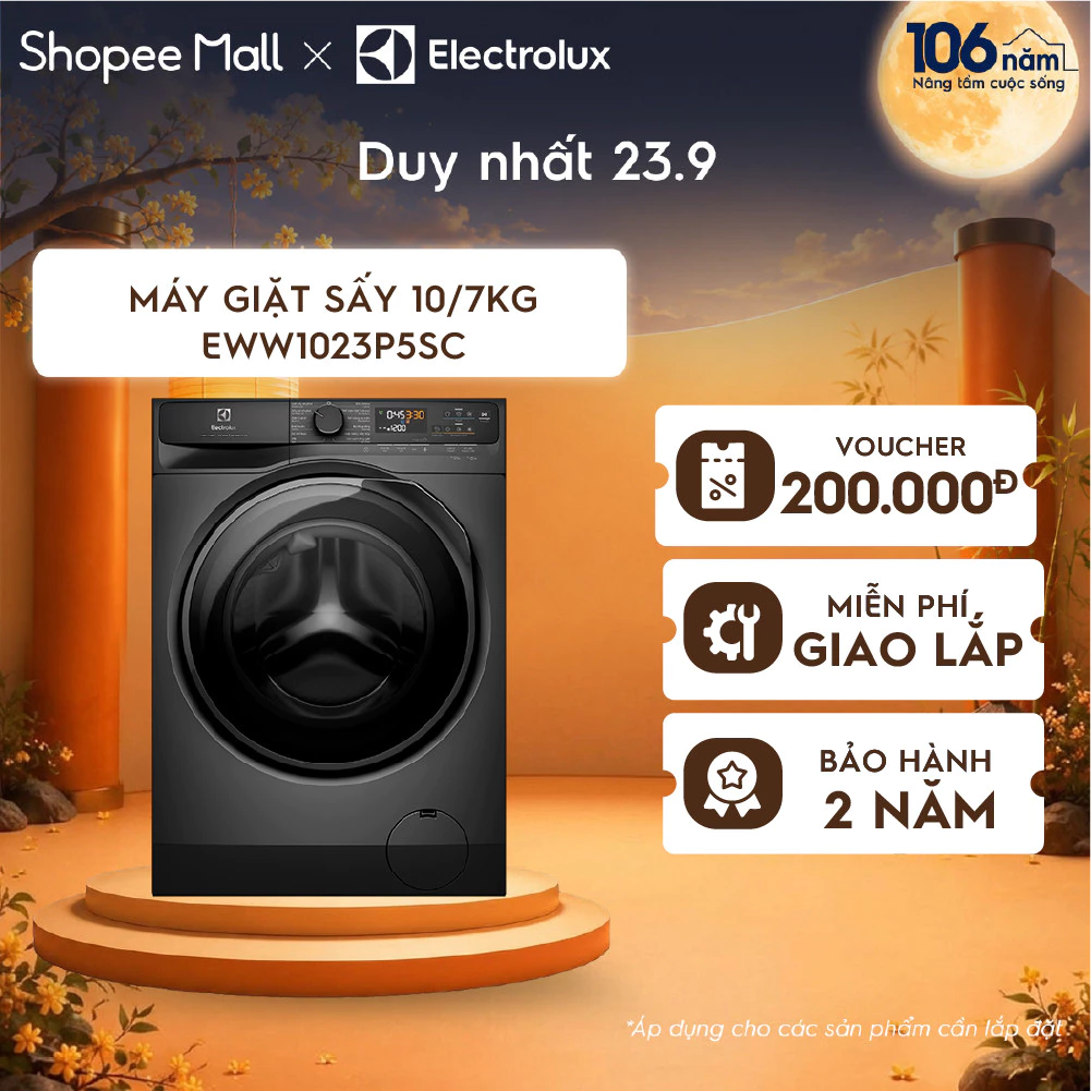 Free giao lắp - Máy giặt sấy Electrolux 10/7kg UltimateCare 500 - Xám đen Onyx EWW1023P5SC