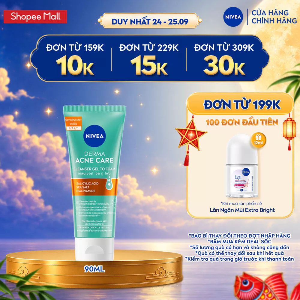 Sữa Rửa Mặt NIVEA Derma Acne Care Gel Tạo Bọt Sạch Sâu Giảm Mụn (90 ml) - 94270