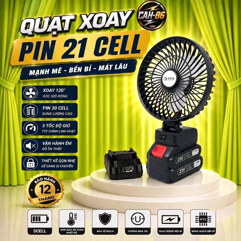 Quạt Tích Điện Đa Năng 6 Inch Pin Sạc Lithium 5 Cell Hoạt Động 4-6 Giờ Làm Mát Hiệu Quả Thiết Kế Gọn Nhẹ Dễ Mang Theo