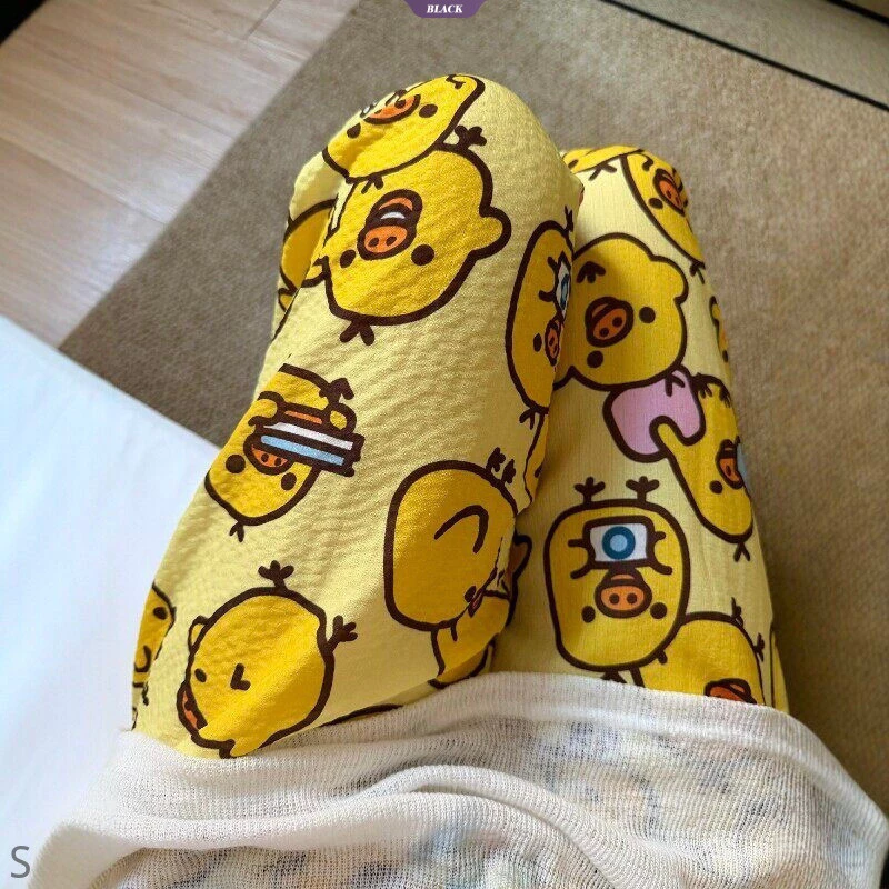 Phong Cách Hàn Quốc Quần Pyjama Hoạt Hình Dễ Thương Nữ Mùa Hè Cotton Thoáng Khí Lounge Quần [Đen]