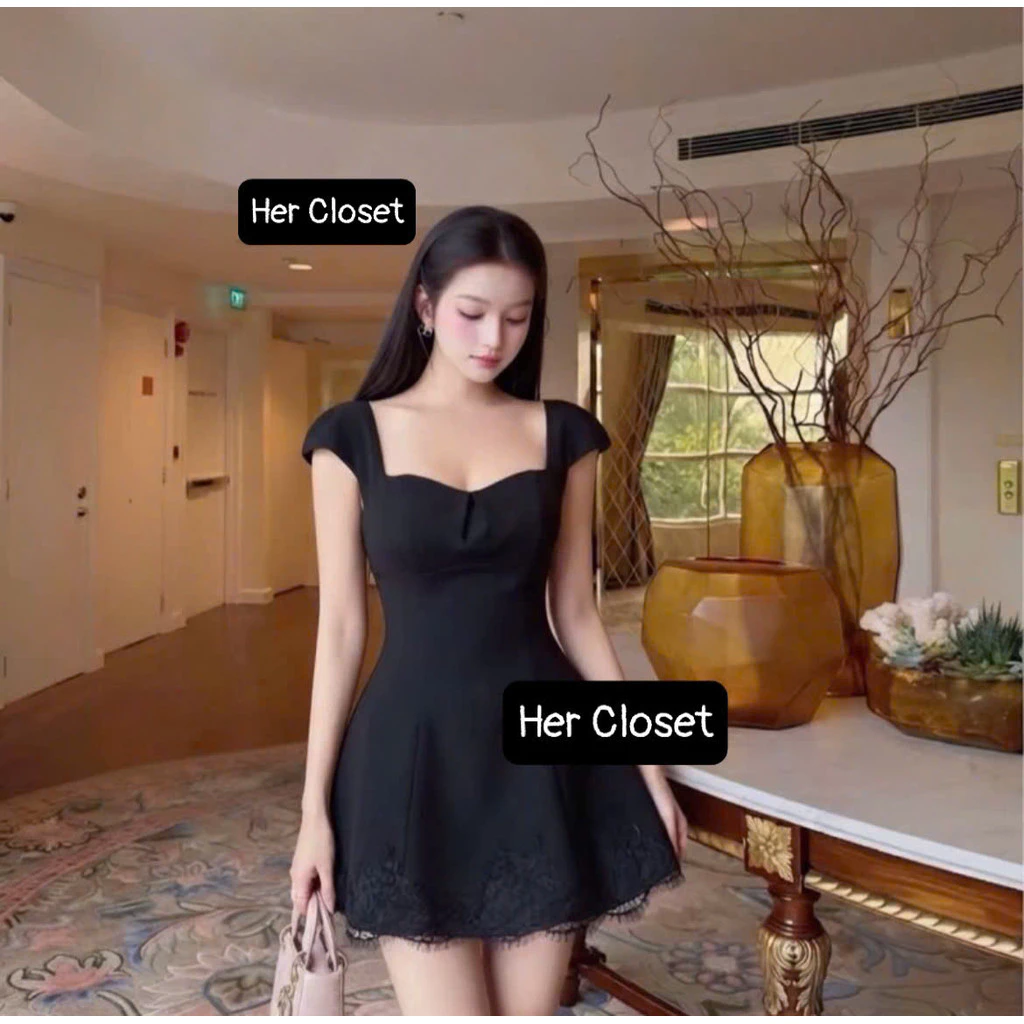 [HÀNG LOẠI 1] Váy 2 dây cổ vuông dáng ngắn đầm phối ren đầm maxi sang chảnh đầm đi tiệc váy đi đám cưới, sẵ........