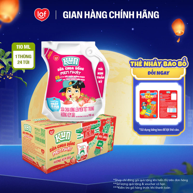 Sữa chua uống KUN vị dâu thùng 24 túi x 110ml