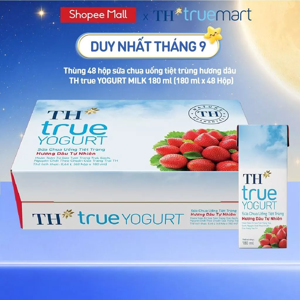 [LIVESTREAM] Thùng sữa chua uống tiệt trùng hương dâu tự nhiên 180ml x 48 hộp