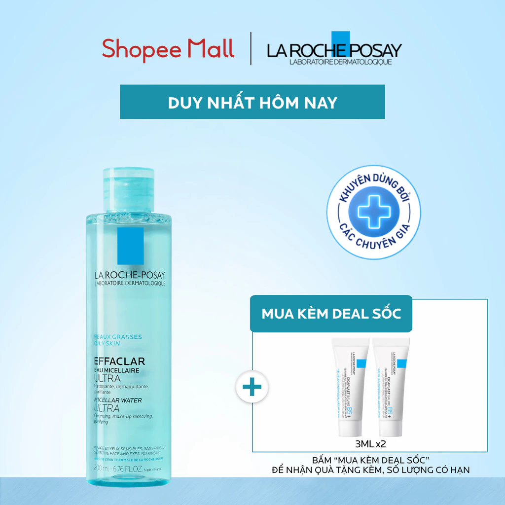 Nước làm sạch sâu và tẩy trang da dầu nhạy cảm La RochePosay Micellar Water 200ml