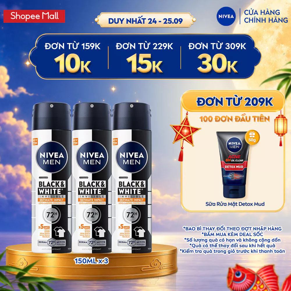 Combo 3 Xịt Khử Mùi Nam NIVEA MEN 150ml Ngăn Mồ Hôi & Mùi Cơ Thể 48H-73H - Deep Darkwood/Extreme/Espresso/Black&White