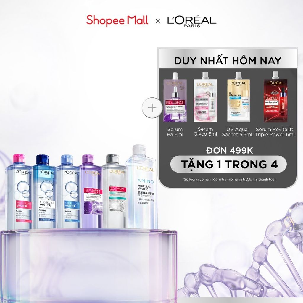 Nước tẩy trang làm sạch sâu, loại bỏ bụi bẩn & trang điểm 3-in-1 L'Oreal Paris…