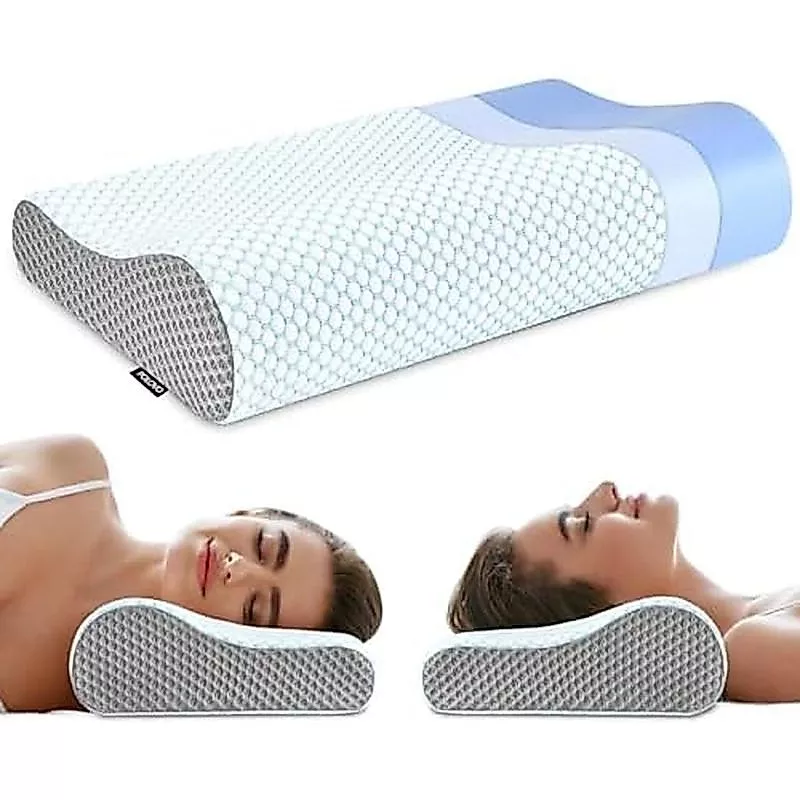 Gối memory foam Memory Foam Pillows, gối kê cổ hỗ trợ ngủ, thiết kế công thái học giảm đau vai gáy, phù hợp người nằm nghiêng/lưng/bụng (xanh dương)