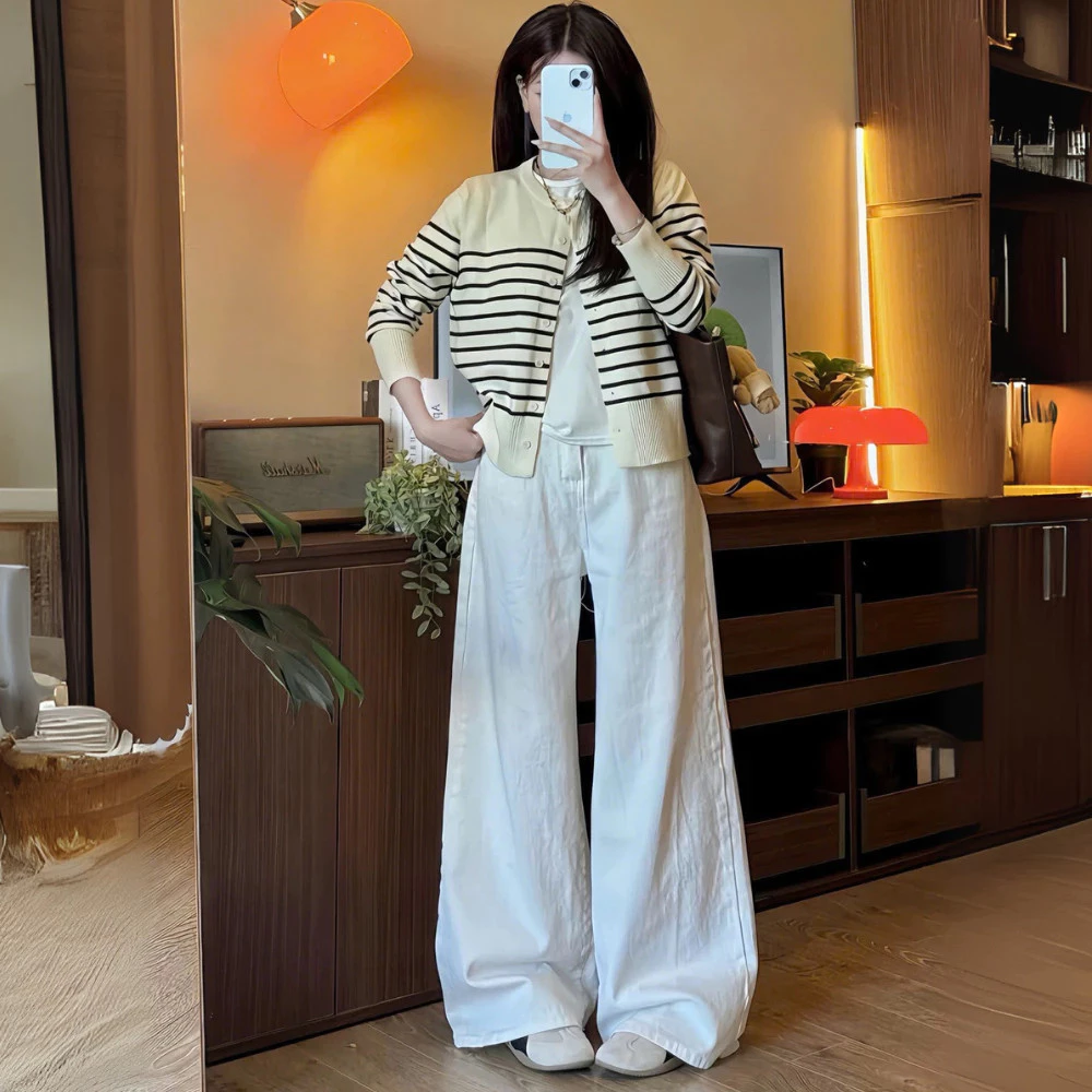 Quần Jean Trắng Ống Suông Rộng 31-34cm Cạp Cao Tôn Dáng , Quần Bò Trắng Ống Rộng Đủ Size Cực Tôn Dáng