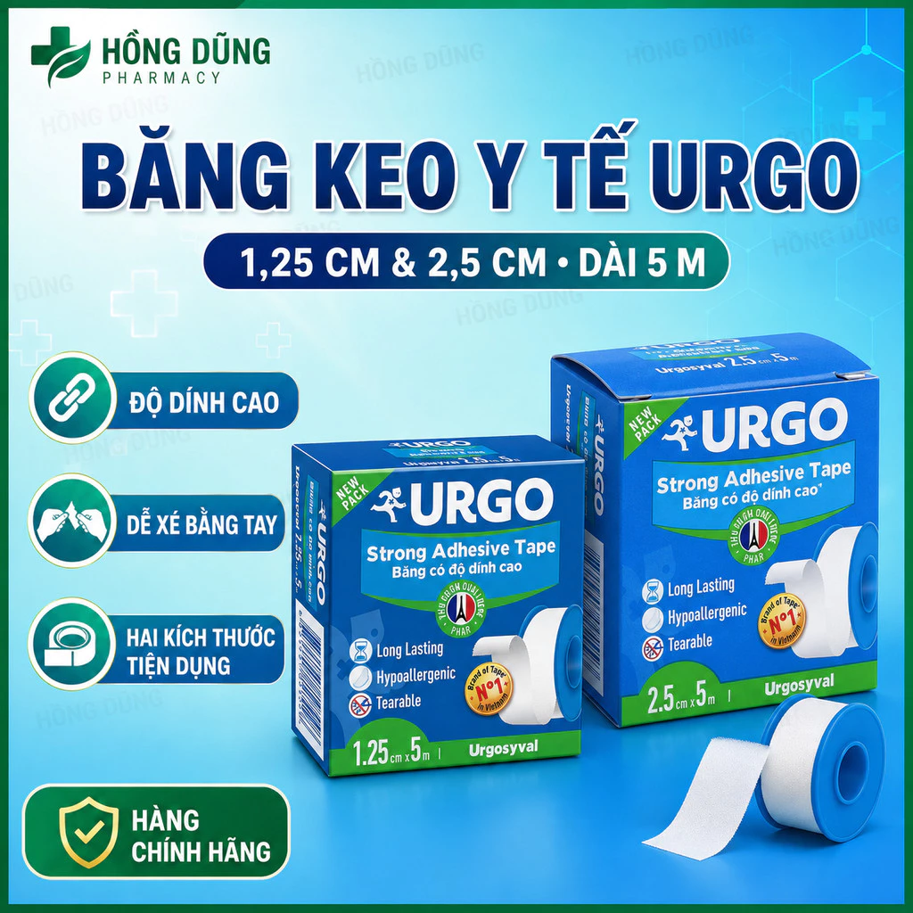 Băng keo lụa dạng cuộn Urgo Urgosyval dính chắc, cố định băng gạc, thiết bị y tế, kim truyền, catheter, dễ xé [syval]