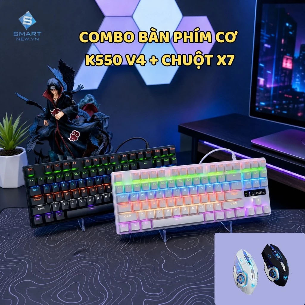 Combo Bàn Phím Cơ Ziyou K550 V4 + Chuột Gaming X7 Có Dây - TKL 87 Phím, Hot Swap, Red Switch, LED Rainbow