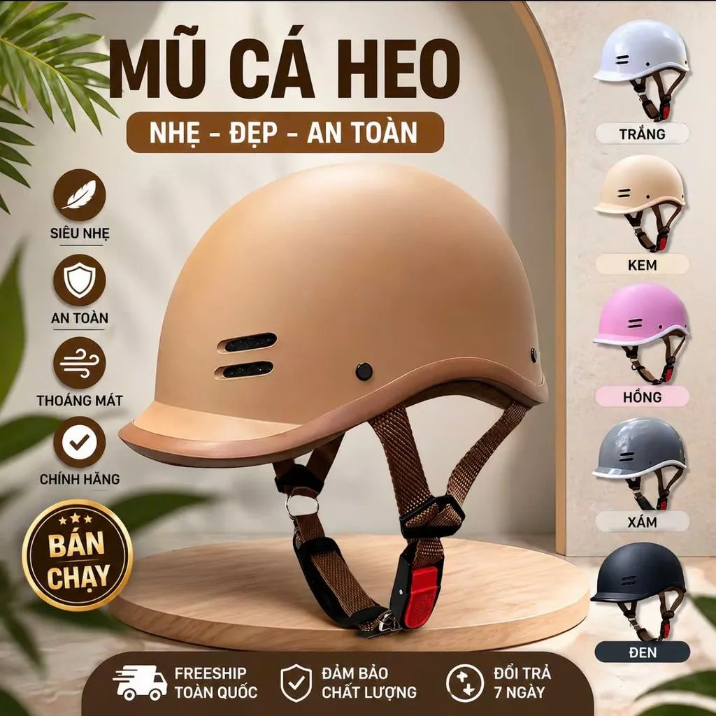 [ĐẠT CHUẨN] Mũ bảo hiểm cá heo Quatest 600g siêu nhẹ, freesize 53-58 cm, an toàn cho mọi người