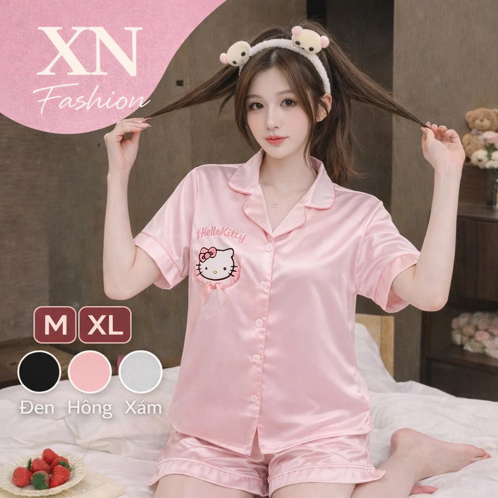 Bộ Ngủ Mèo HeloKit Mặc Mùa Hè Chất Lụa Cao Cấp Có size (40-75kg)