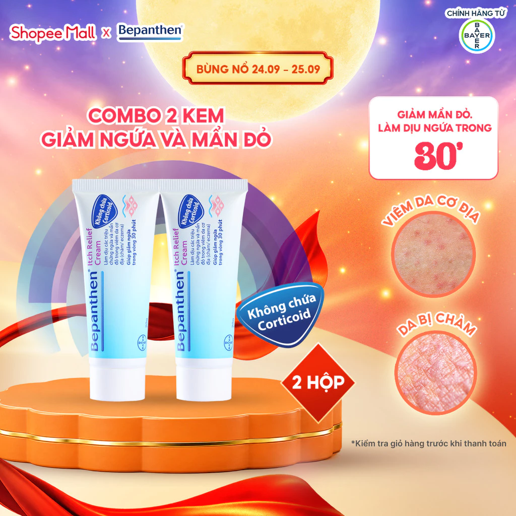 Combo 2 Kem dưỡng bôi hỗ trợ giảm ngứa, mẩn đỏ do da khô, viêm da cơ địa chàm/eczema BEPANTHEN Itch Relief Cream 20g