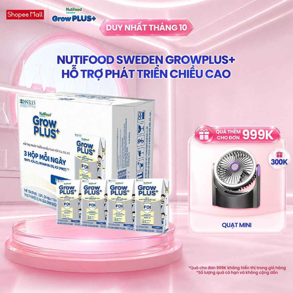 Thùng 24 hộp Sữa Bột Pha Sẵn Nutifood Sweden GrowPLUS+ Cao lớn vượt trội hộp…