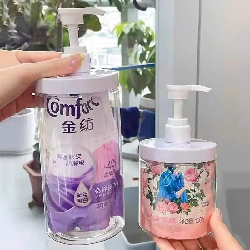 Bình Chiết Nước Giặt Nước Xả Có Vòi Nhấn Chống Tràn, Chai Đựng Dầu Gội Sữa Tắm Trong Suốt 1L