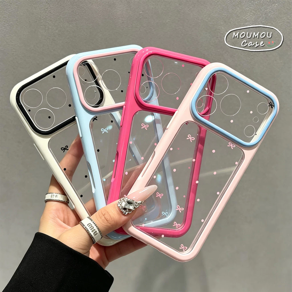 Ốp Lưng Cho IPhone 17AIR 16 13 15 17 11 14 12 Pro Max 15 16 14 Plus Bìa mềm trong suốt màu kẹo ngọt có nơ màu acrylic