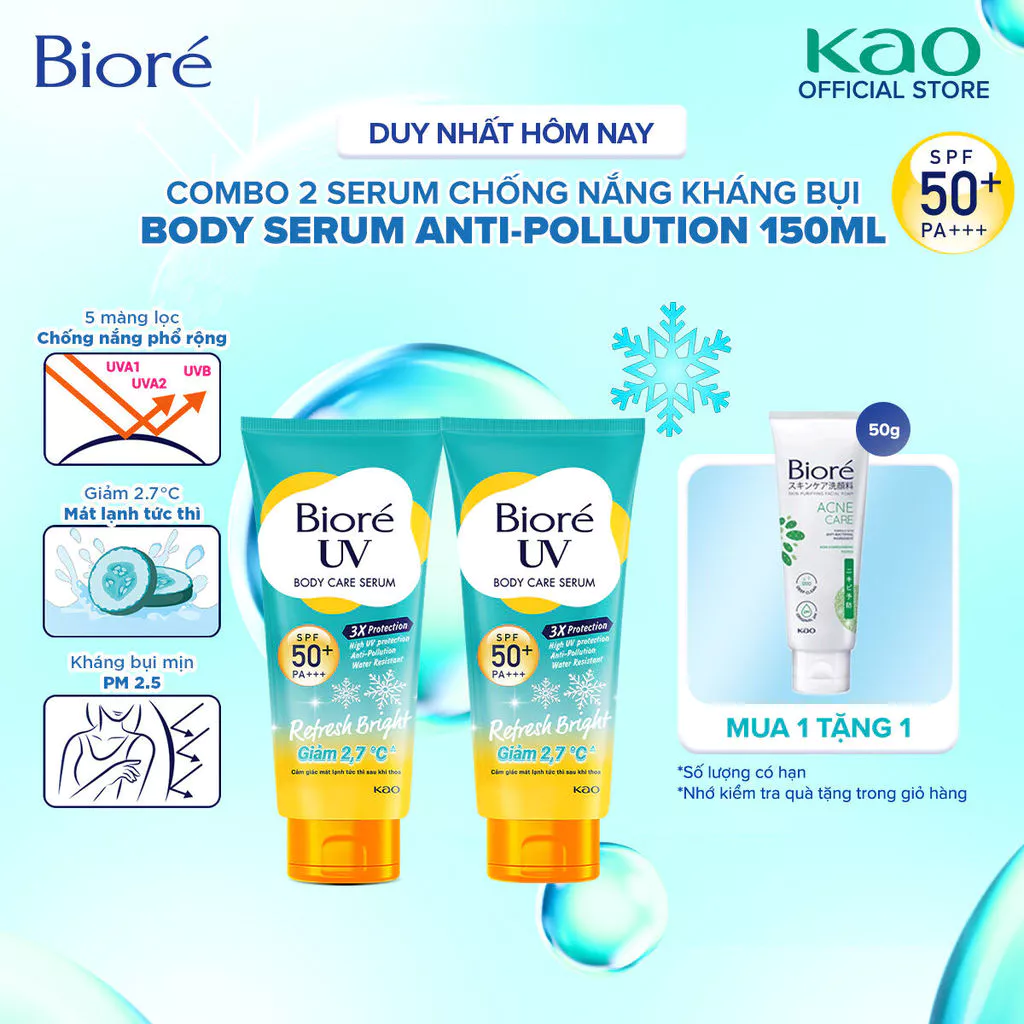 [LIVESTREAM] Combo 2 Biore UV Serum Chống Nắng Dưỡng Thể Kháng Bụi - Sáng Mịn Mát Lạnh SPF50+/PA+++ 150ml
