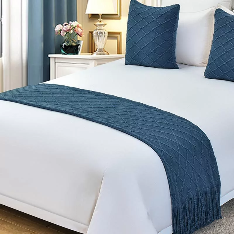 Khăn trải giường Satin sang trọng có tua rua – Khăn trải giường trang trí mềm mại cho giường King / Queen, Trang trí phòng ngủ khách sạn & đám cưới