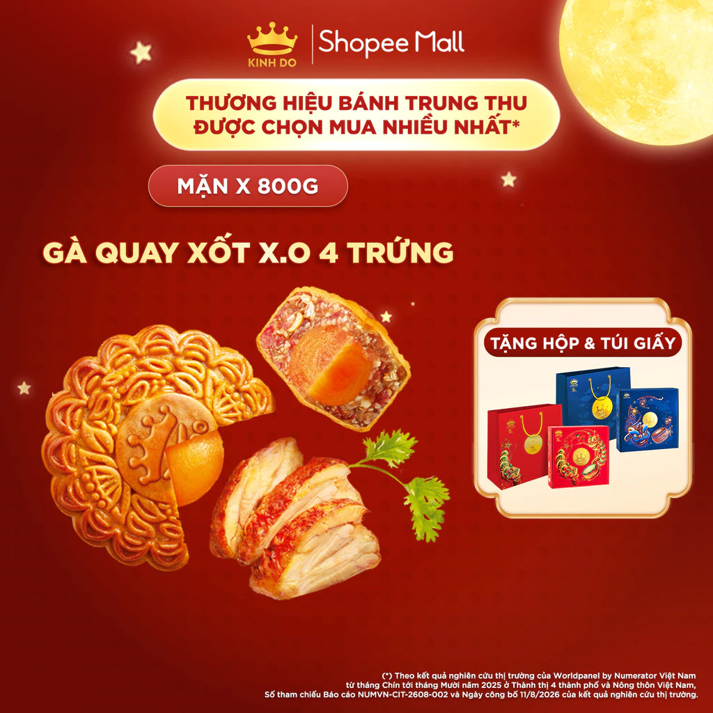 Bánh trung thu Kinh Đô - Bánh Nướng Gà Quay Sốt X.O 4 Trứng 800g đặc biệt (Tặng kèm hộp & Túi Giấy)