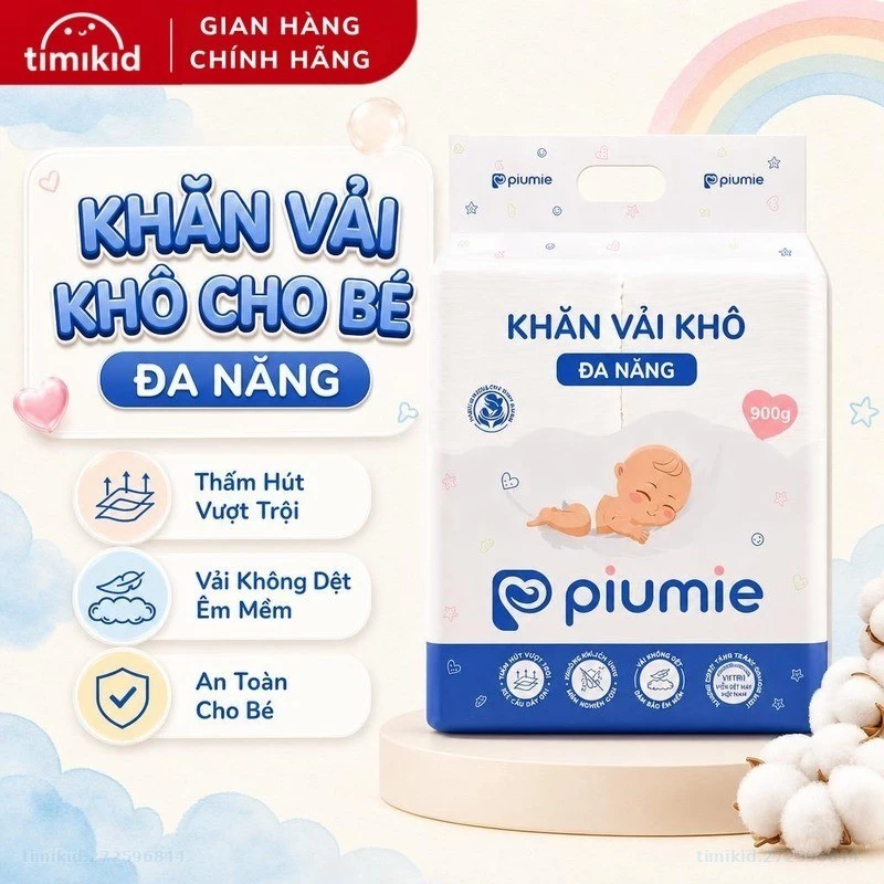 Khăn Khô Đa Năng Cho Bé Piumie - Vải không dệt cao cấp, không kích ứng, thấm hút tốt - 300/600/900g