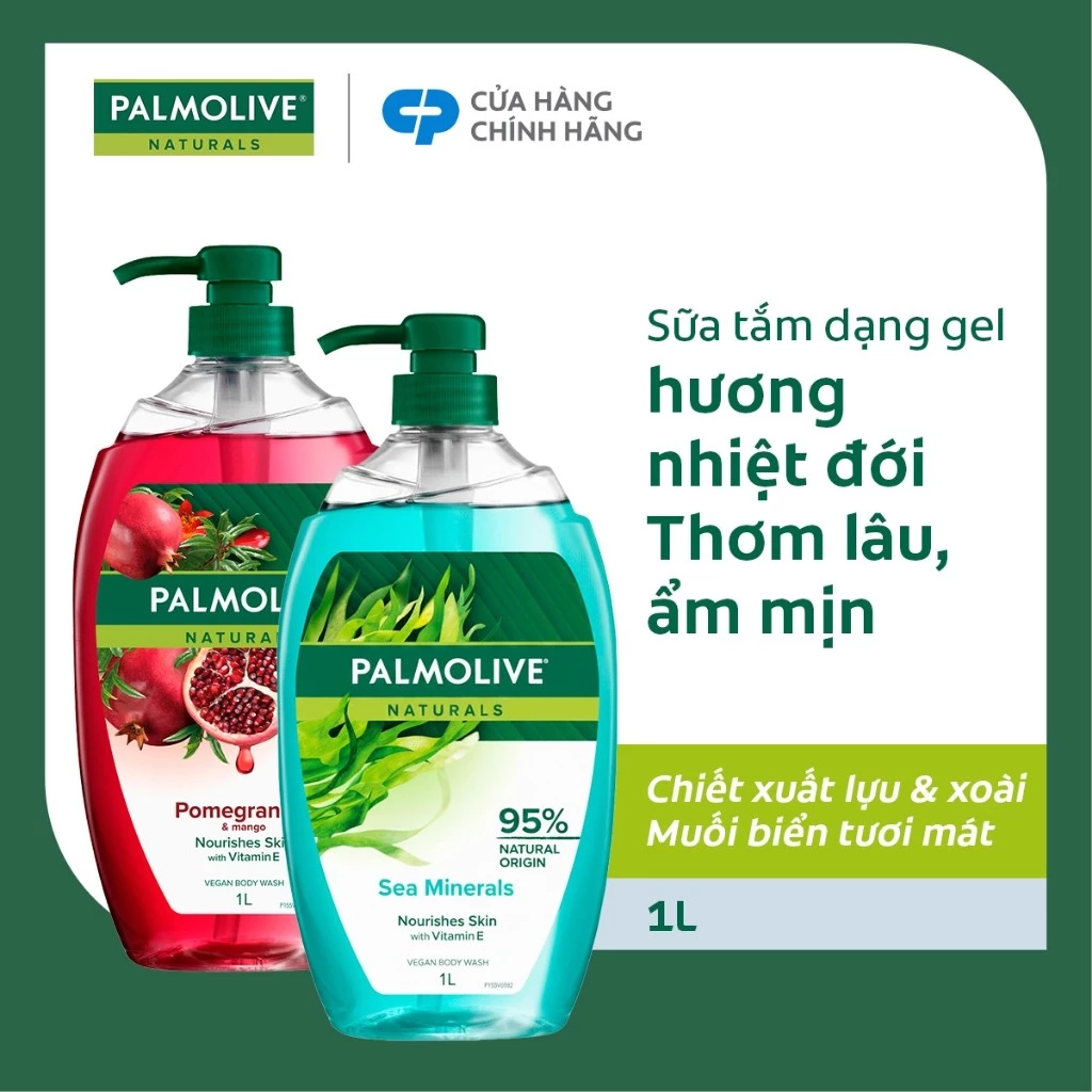 Sữa tắm Palmolive dạng gel chiết xuất Lựu & Xoài và Muối biển cho da mềm mịn, thơm sảng khoái 1L