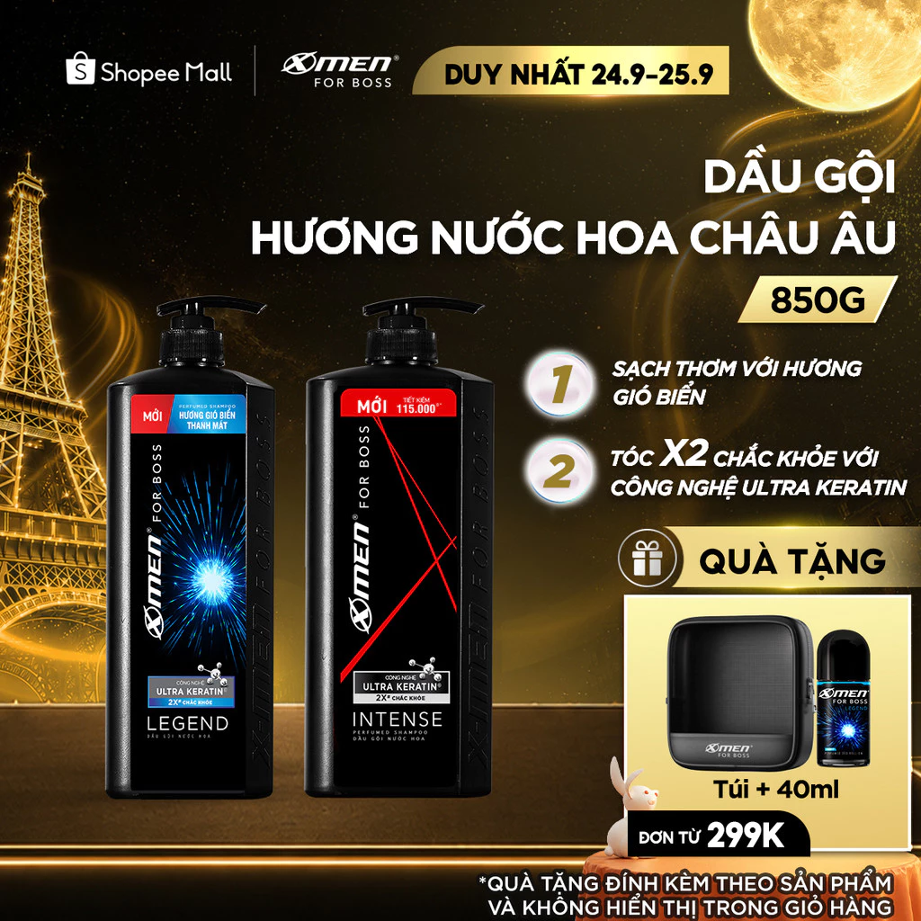 Dầu gội Nam XMen for Boss 850g Intense/Legend, Hương Nước Hoa Châu Âu Sang Trọng Lịch Lãm