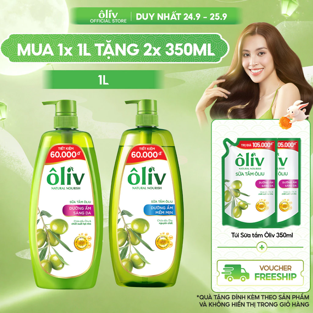 [MỚI - MUA 1 TẶNG 2] Sữa Tắm Ôliv 1L Tặng 2 Túi Sữa Tắm Ôliv Dưỡng Ẩm Sáng Da 350MLx2