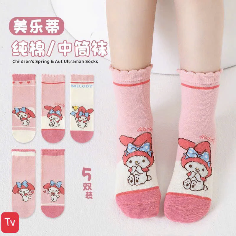 Set 5 đôi tất cotton Kuromi và MELODY cute sợi bông mềm mại thoáng khi khử mùi