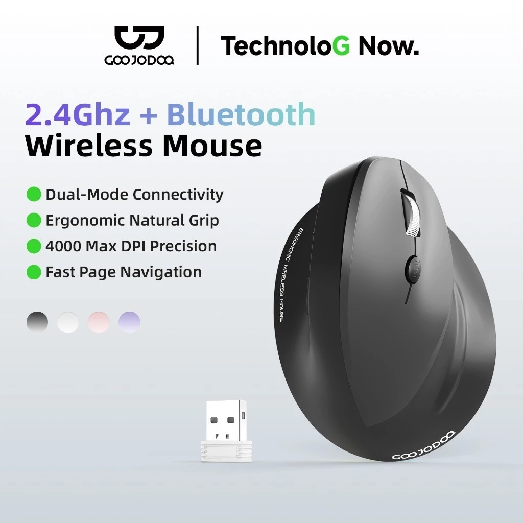GOOJODOQ Chuột dọc  4000DPI Chuột không dây tiện dụng Bấm 2.4G / Bluetooth cho PC Laptop
