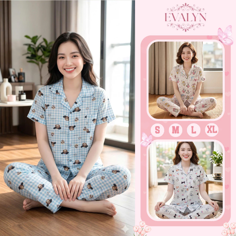 Đồ Ngủ Pijama Nữ Hoạt Hình - Bộ Mặc Nhà Màu Sắc Dễ Thương Chất Thoáng Mát Dễ Chịu B09298