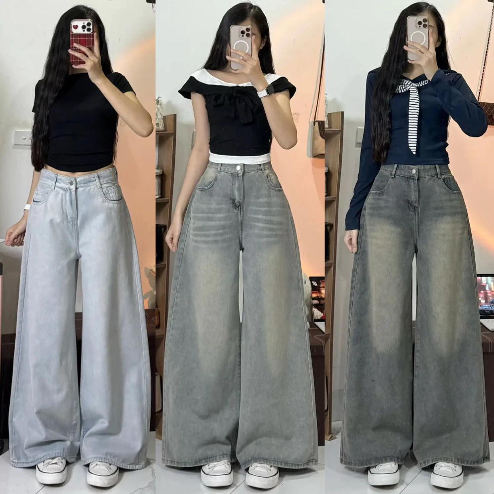 Quần Jean Nữ Ống Rộng Suông  Ống  30-33cm Dễ Mix Đồ Năng Động, quần bò ống suông màu RETRO_VER3