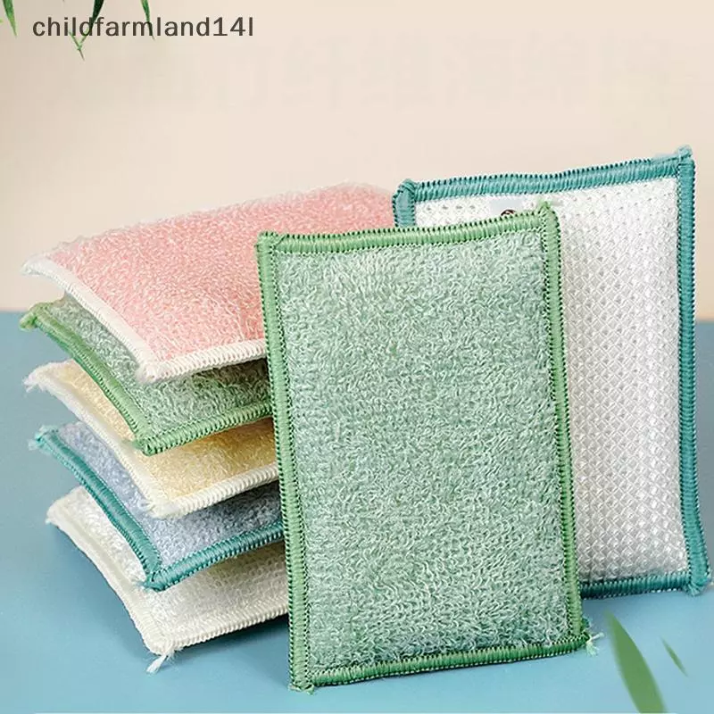 1 / 3 Chiếc Sợi Tre Xốp Rửa Chén Rag Cọ Rửa Miếng Lót Có Thể Tái Sử Dụng Không Dầu Hai Mặt Bàn Chải Gia Đình Dụng Cụ Vệ Sinh Nhà Bếp