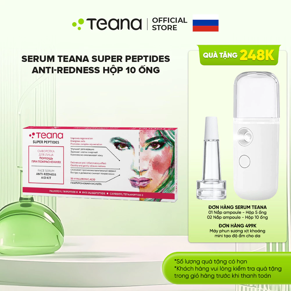 Serum Teana Super Peptides Anti-Redness giảm đỏ, viêm và phục hồi da nhạy cảm 10ml/20ml
