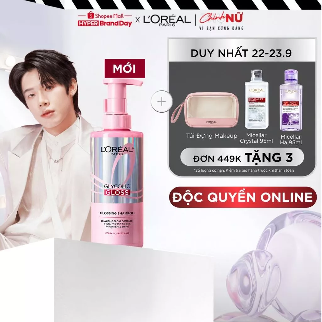 [MỚI] Dầu gội phủ bóng, mượt tóc, chống xơ rối với phức hợp 2% [Glycolic Acid] 2% L'oreal Paris Glycolic Gloss 440ml