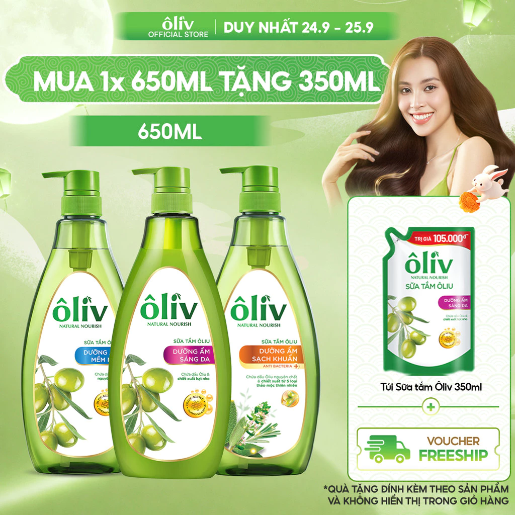 [MỚI - MUA 1 TẶNG 1] Sữa Tắm Ôliv Dưỡng Sáng Da/ Mềm Mịn Da 650ML Tặng Túi Sữa Tắm 350ML