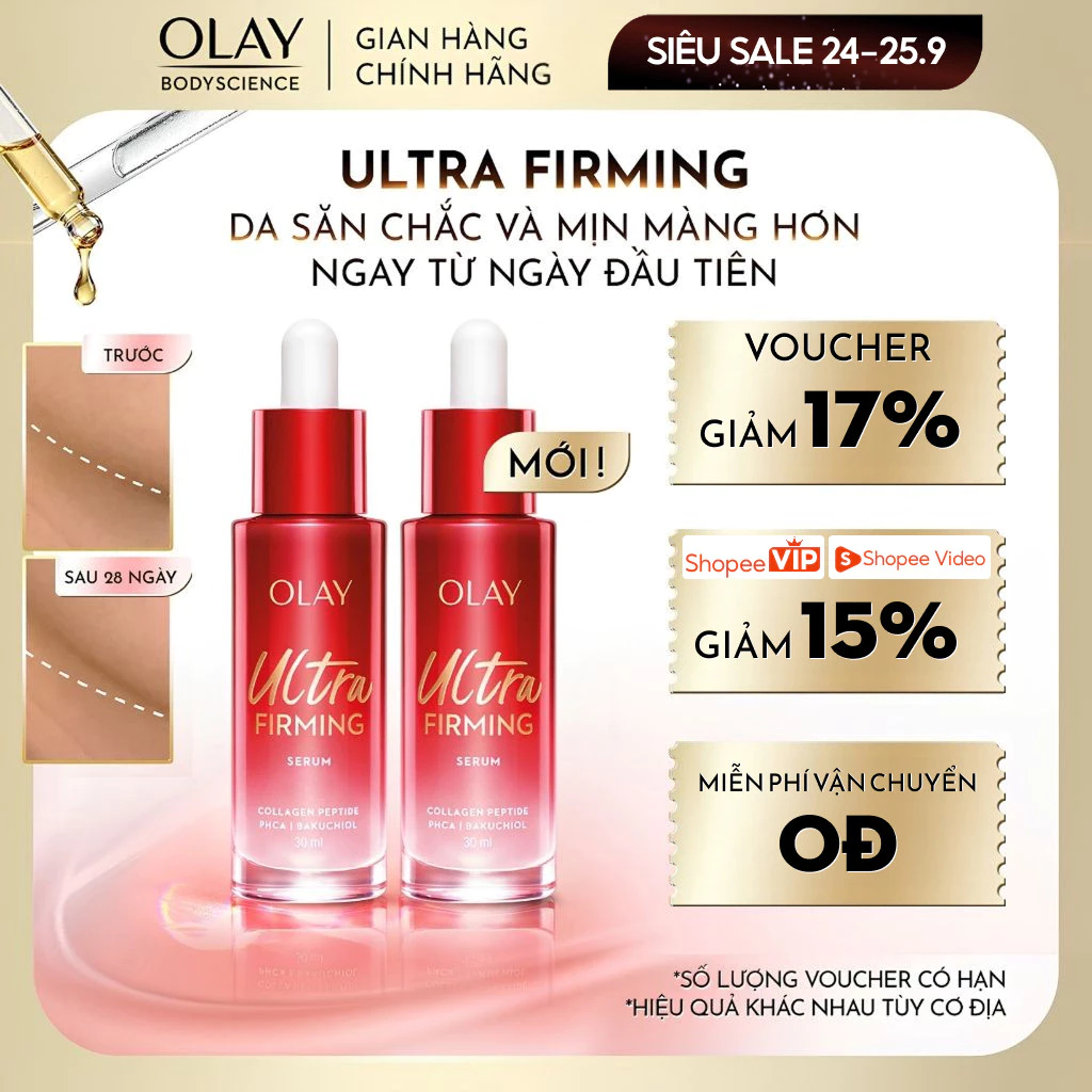[LIVE] Combo 2 Serum OLAY ULTRA FIRMING Giúp Da Săn Chắc Và Mịn Màng Chai 30ml